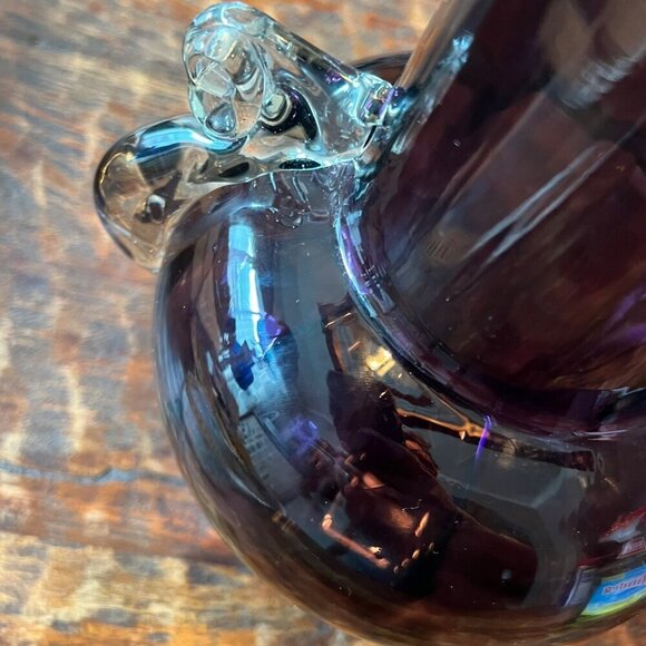 Handblown Purple Polish Art Glass Vase With Applied Handles - Picture 6 of 10